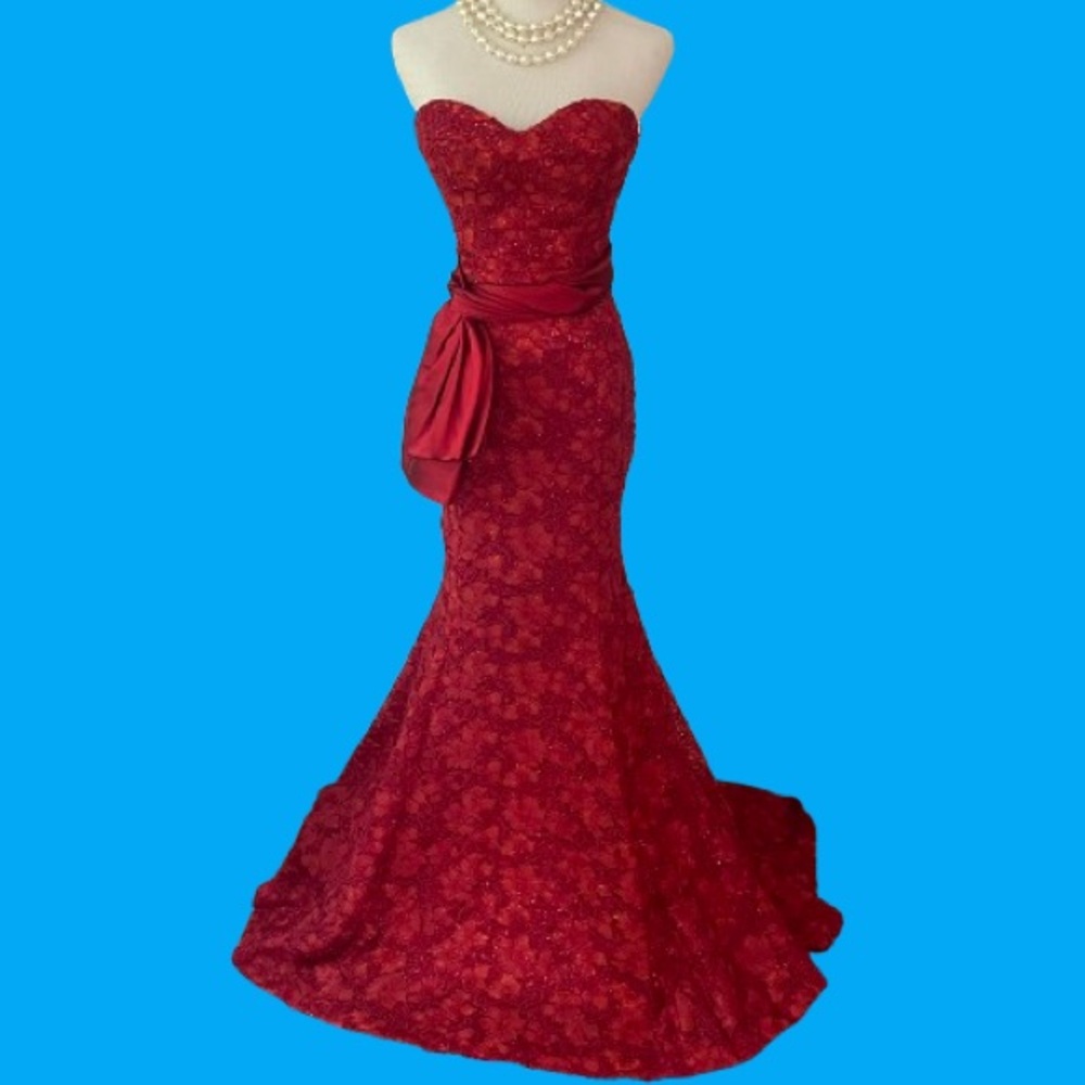 Handmade Red Lace Prom Formal Dress